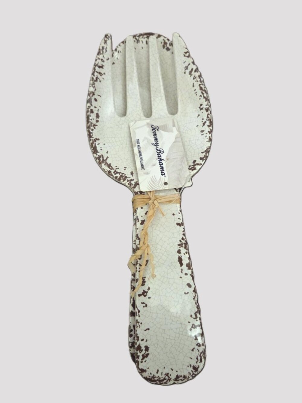 Tommy Bahama Melamine Salad Server Set Spoon Fork White Crackle New